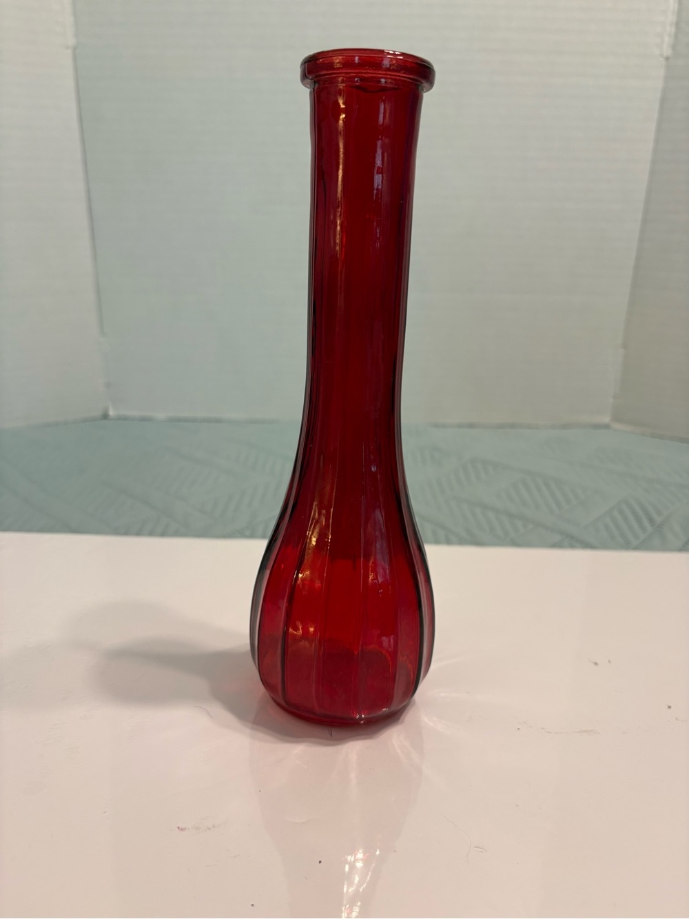Vintage Ruby Red Ribbed Glass Bud Vase MCM